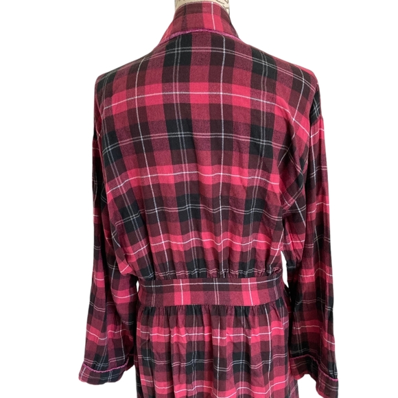 SOLD Eileen West plaid tartan black Pink Christmas long Robe cotton Classic L - Picture 12 of 17